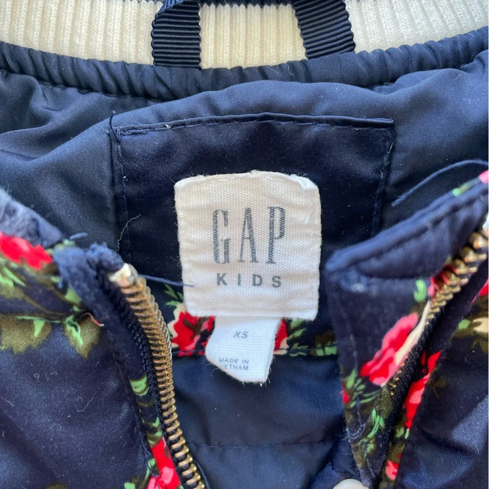 GAP Kids Navy Blue Rose Floral Silky Bomber Jacket Size XS (4-5)